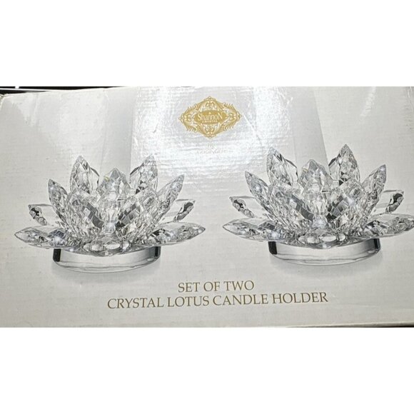 Shannon of Ireland Lotus Crystal Candle Holder Vintage Pair Of 3" With Box - Picture 9 of 9